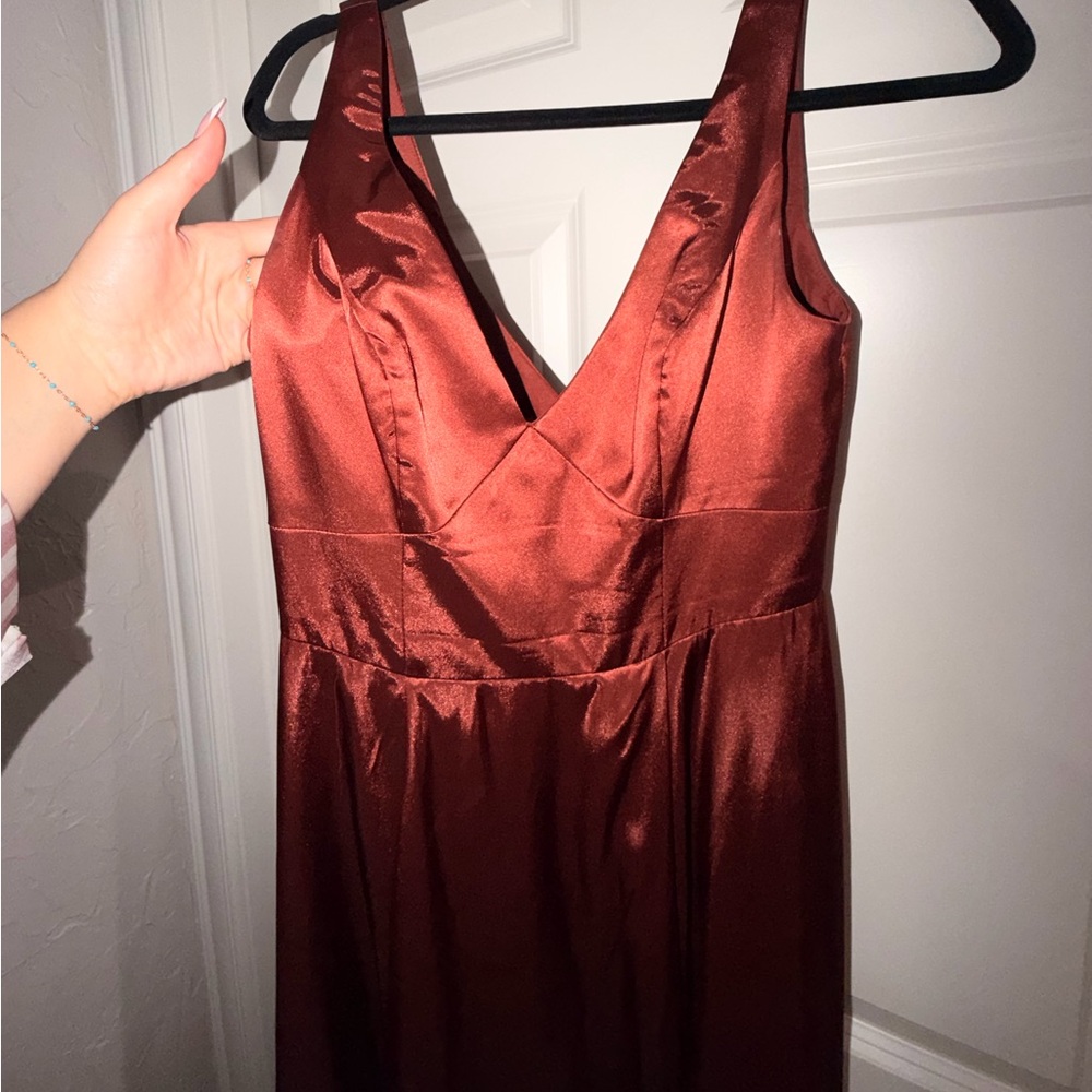 David's Bridal Satin V-Neck Sleeveless Dress - Copper